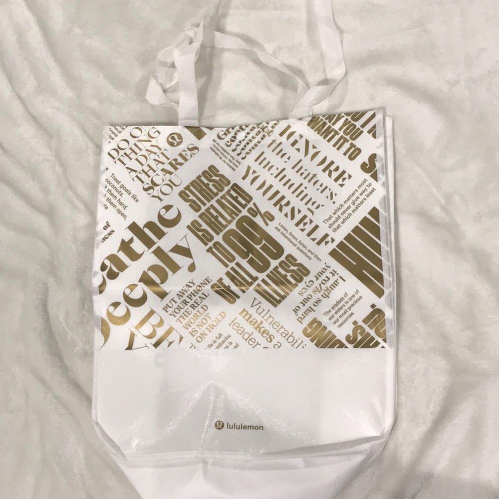 Limited edition white lululemon tote bag